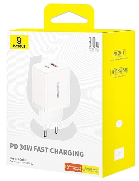 Зарядний пристрій BASEUS Cube Fast Charger C+U 30W EU Moon White - фото 3