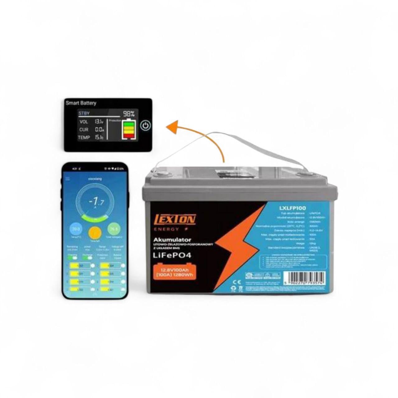 Аккумулятор LEXTON 12,8 V/100 Ah с BMS и Bluetooth (LXLFP100)