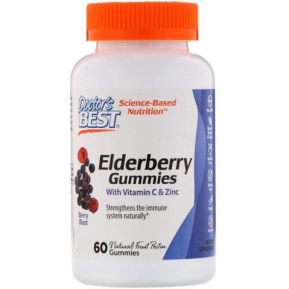 Натуральная добавка для иммунитета Doctor's Best Elderberry Gummies with Vitamin C & Zinc 60 Gummies Berry Blast (DRB-00507)