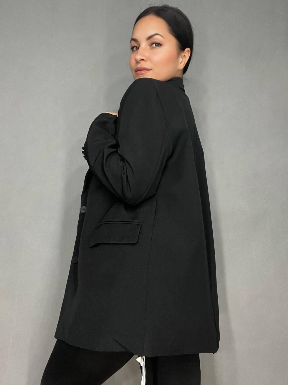 Пиджак женский Qidian 6105 оверсайз с ремнем удлиненный свободный крой OS Черный (3342) - фото 9 Пиджак женский Qidian 6105 оверсайз с ремнем удлиненный свободный крой OS Черный (3342) - фото 9