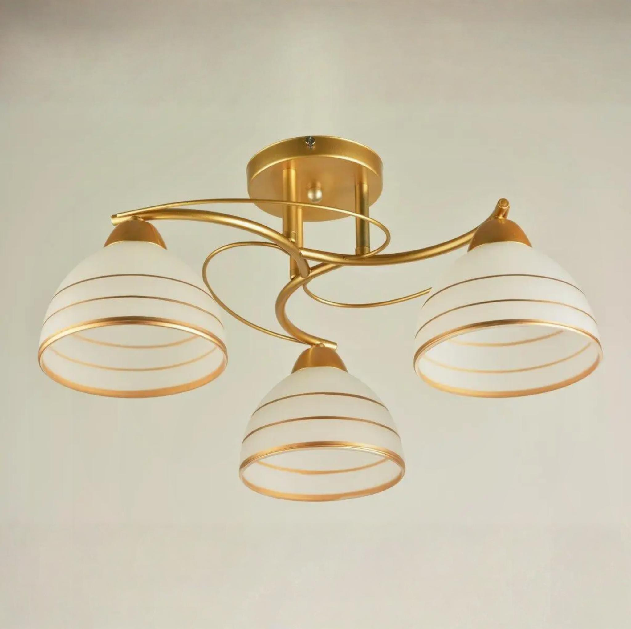 Люстра Sirius с плафонами в полоску под три лампы Е27 Золотой (Л 1457/3)