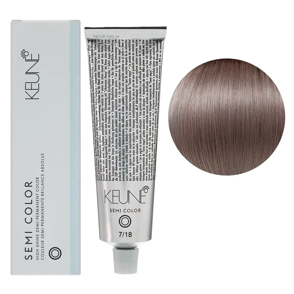 Краска тонирующая безаммиачная для волос Keune Semi Color 7.18 Medium Ash Blonde 60 мл