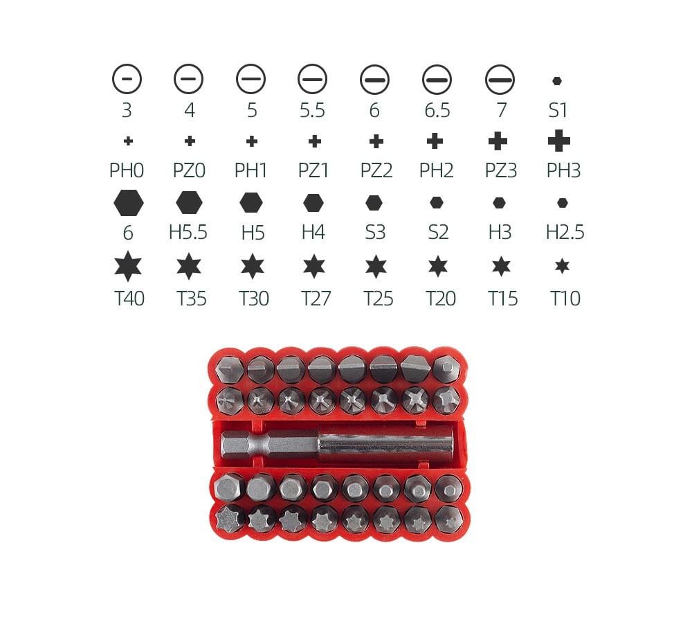 Набір біт для викрутки та шуруповерта AC-033 33 шт./6,35 мм з перехідником (137836) - фото 8 Набір біт для викрутки та шуруповерта AC-033 33 шт./6,35 мм з перехідником (137836) - фото 8