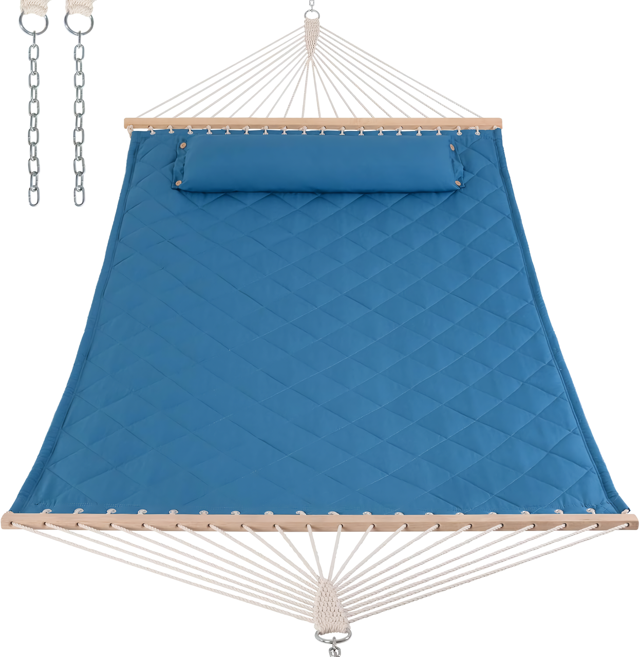 Гамак двухместный подвесной с планкой и металлическим каркасом WCG SOFT для отдыха в саду профиль 50х50 см XXL 200x140 см Голубой (W-5050H05-21) - фото 5