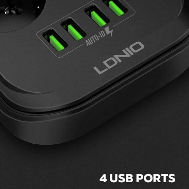 Сетевой фильтр-удлинитель электрический LDNIO SE6403 4 USB 6 розеток 2 м Black - фото 4