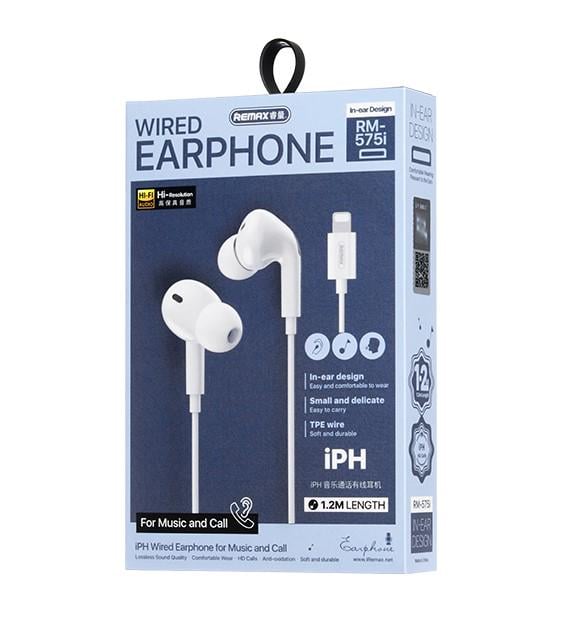 Навушники Remax RM-575 Lightning Wirred Earphone з мікрофоном White (26771851) - фото 2