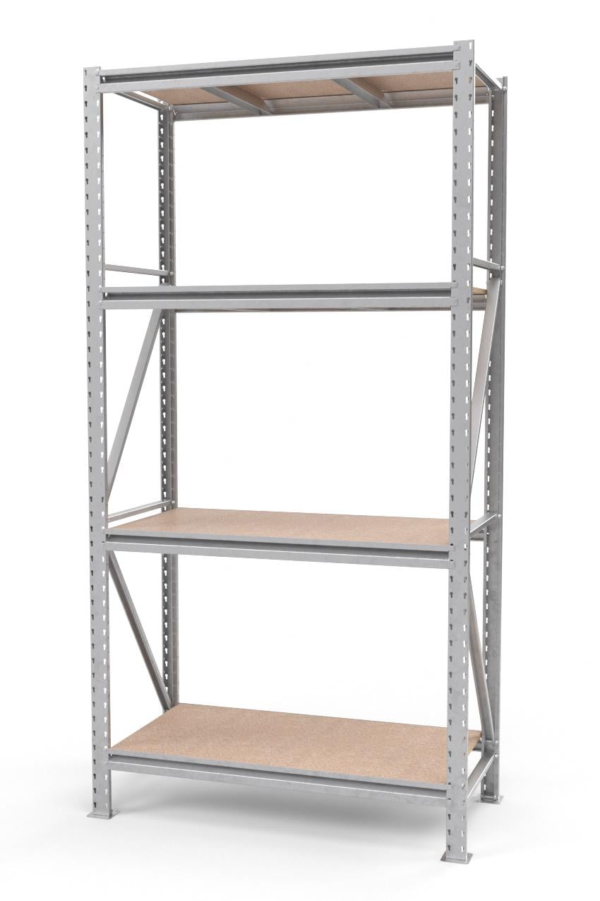 Стеллаж металлический оцинкованный SN 4 полки из шлифованного ДСП 2500х1340х800 мм