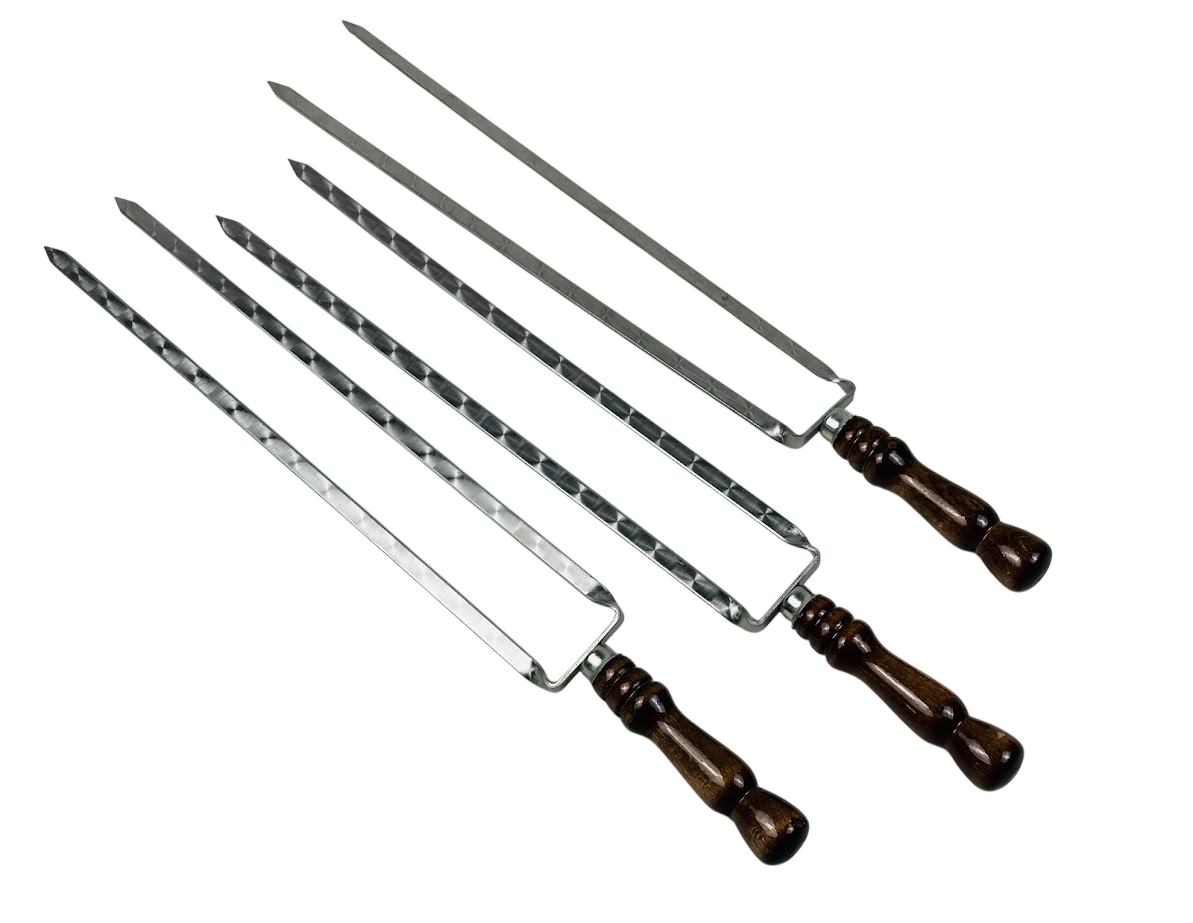 Набор двойных шампуров Кизляр 3 предмета из нержавеющей стали 3 мм с деревянной ручкой 63 см Коричневый (124-10-SH-3112)