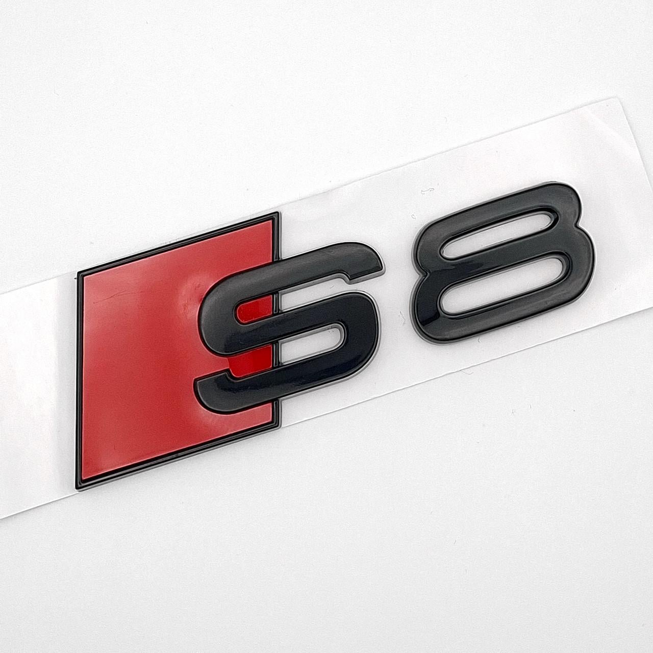 Эмблема надпись S8 Audi ABS 10,5х3,8 см Черный/Красный глянцевый (2881190720)