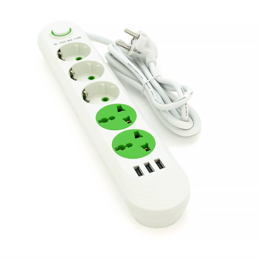 Фільтр мережевий F02U 3 розетки EU/2 розетки Universal/3 USB перетин 2500W 3х0,75 мм 1,5 м Bag White (43758)