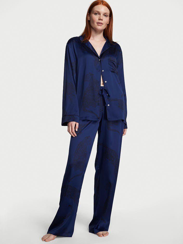 Пижама женская Victoria's Secret Satin Long Pajama Set сатиновая S Синий (13800890)