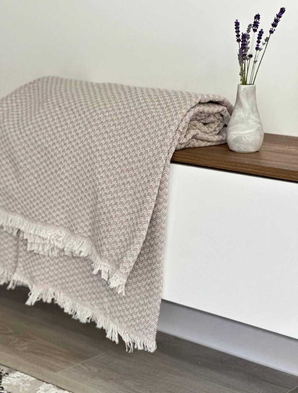 Плед-покрывало Зигзаг №3 100% хлопок 170х200 см Бежевый (3348) Плед-покрывало Зигзаг №3 100% хлопок 170х200 см Бежевый (3348)