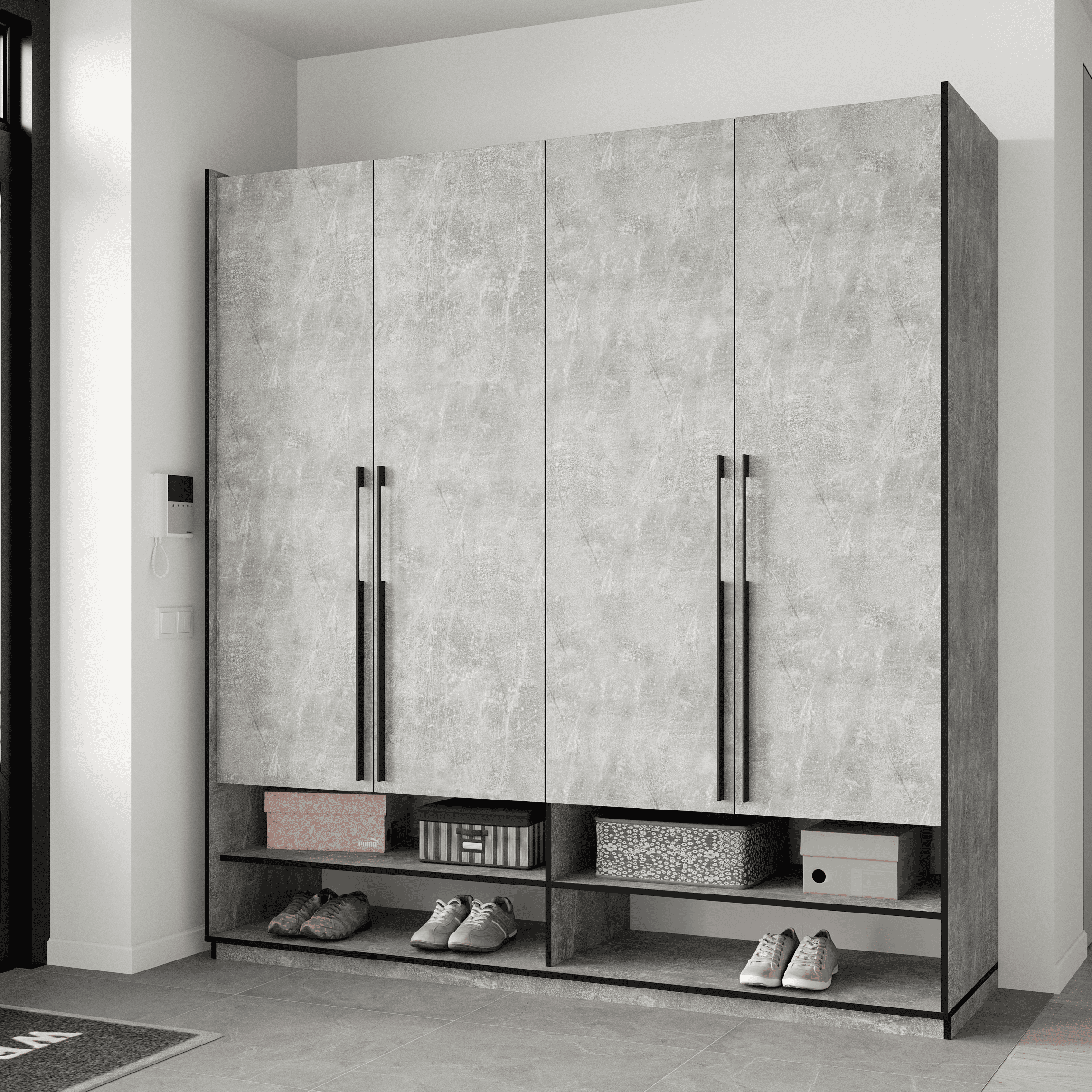 Шкаф распашной Moreli R-0010 на 4 дверцы с полками/штангой Бетон