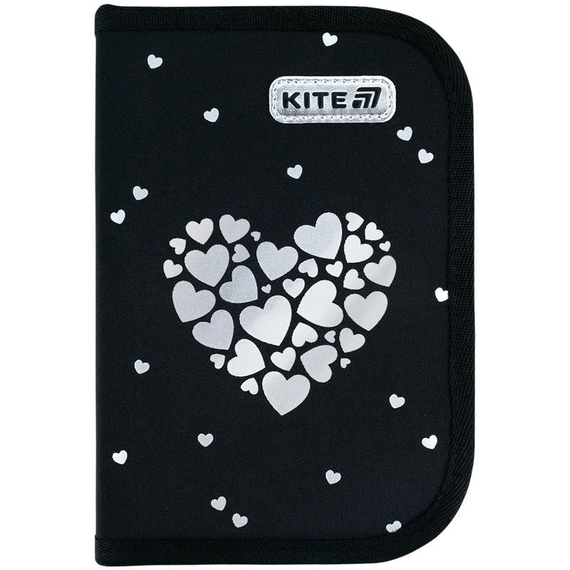 Пенал школьный KITE Black&Silver 1 отделение 2 отворота без наполнения (К26-622-5)