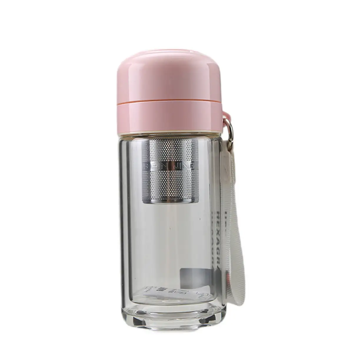 Термос стеклянный Yiwu HP-14-40P Hexagram 240 мл с двойными стенками и розовым заварником (118-107-HP-14-40P)