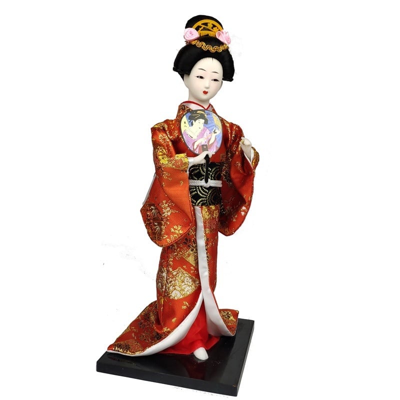 Кукла японская Гейша с опахалом 30 см Красный (C1042)