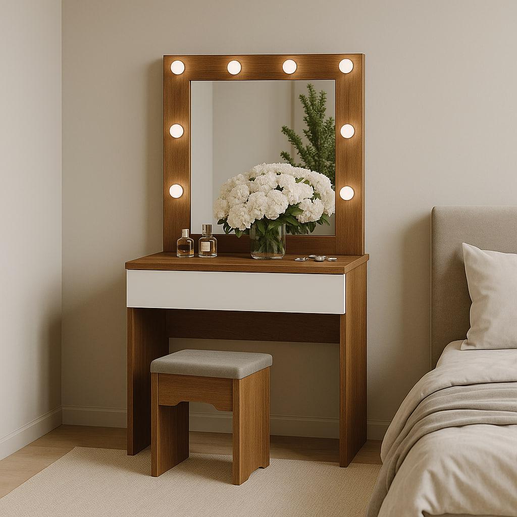 Туалетний столик New and Classic із квадратним дзеркалом 1600х800х400 мм Дуб родос/Білий (ТЗ-Лайт 1-10) - фото 1 Туалетний столик New and Classic із квадратним дзеркалом 1600х800х400 мм Дуб родос/Білий (ТЗ-Лайт 1-10) - фото 1