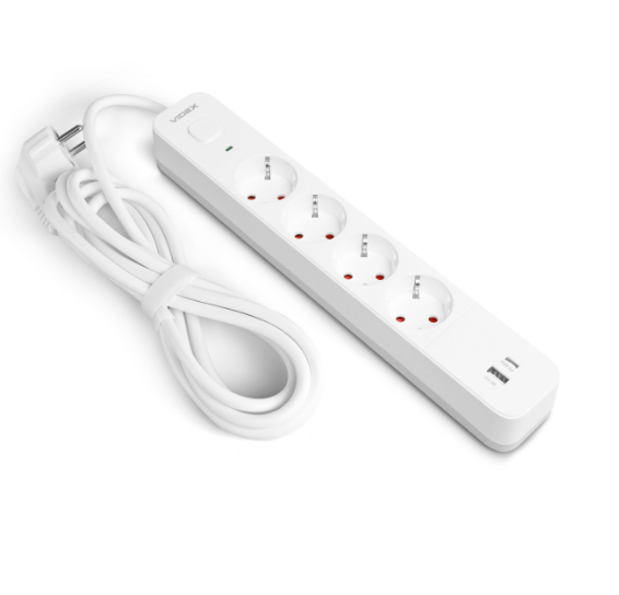 Удлинитель Videx ONCORD 4 розетки 3.4А USB+USB-C с кнопкой 3 м Белый (29436119) - фото 4 Удлинитель Videx ONCORD 4 розетки 3.4А USB+USB-C с кнопкой 3 м Белый (29436119) - фото 4