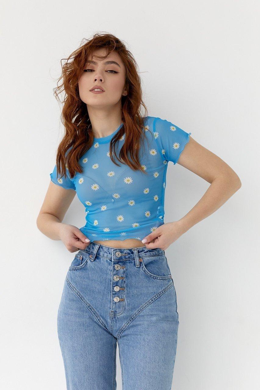 Футболка-топ женский из сетки M Голубой (10625168)