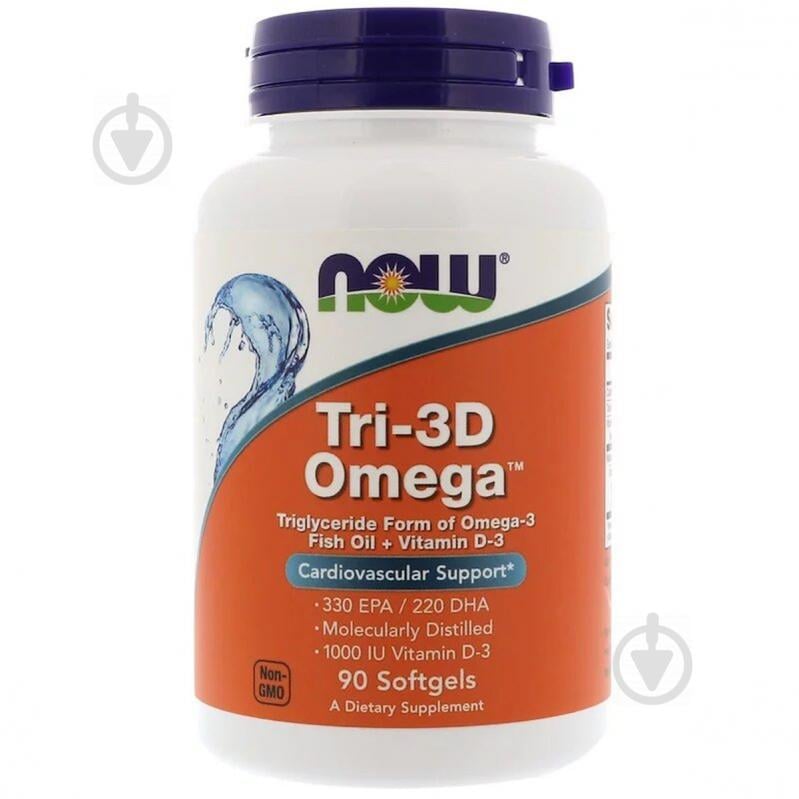 Рыбий жир + Д3, Tri-3D Omega, Now Foods, 90 желатиновых капсул
