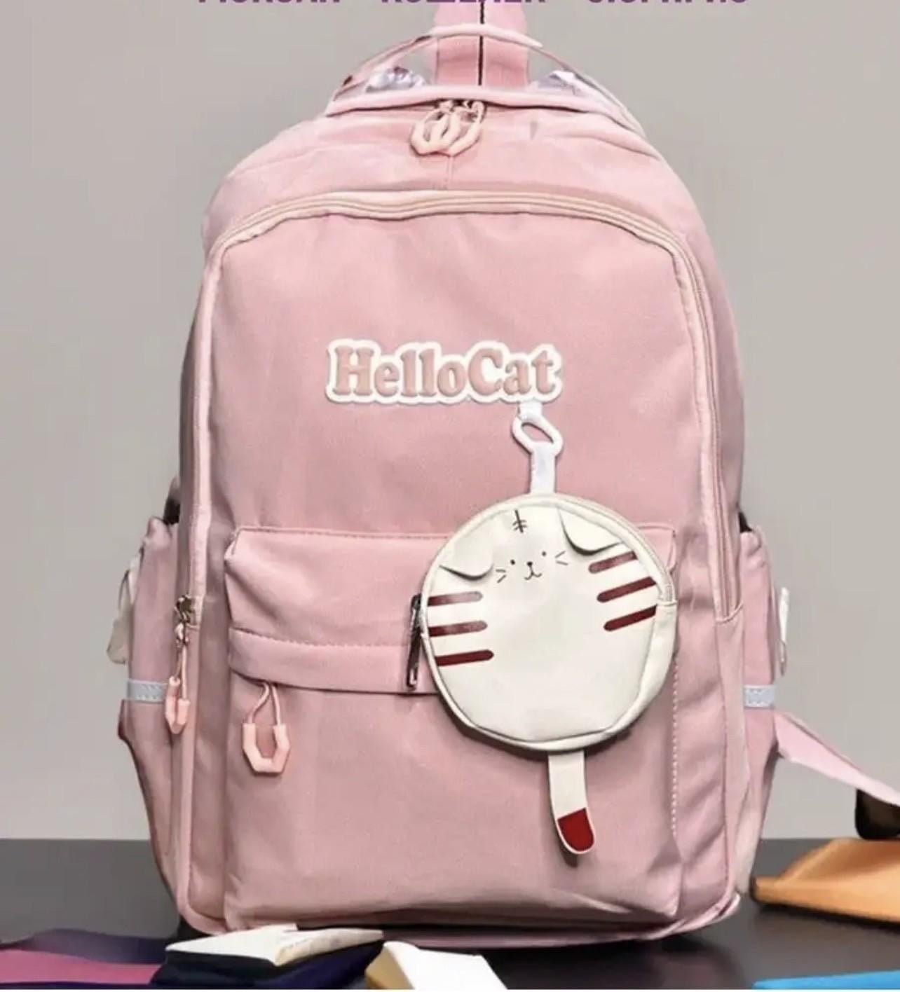 Рюкзак школьный для девочки 2в1 HelloCat с кошельком Розовый (DR016818)