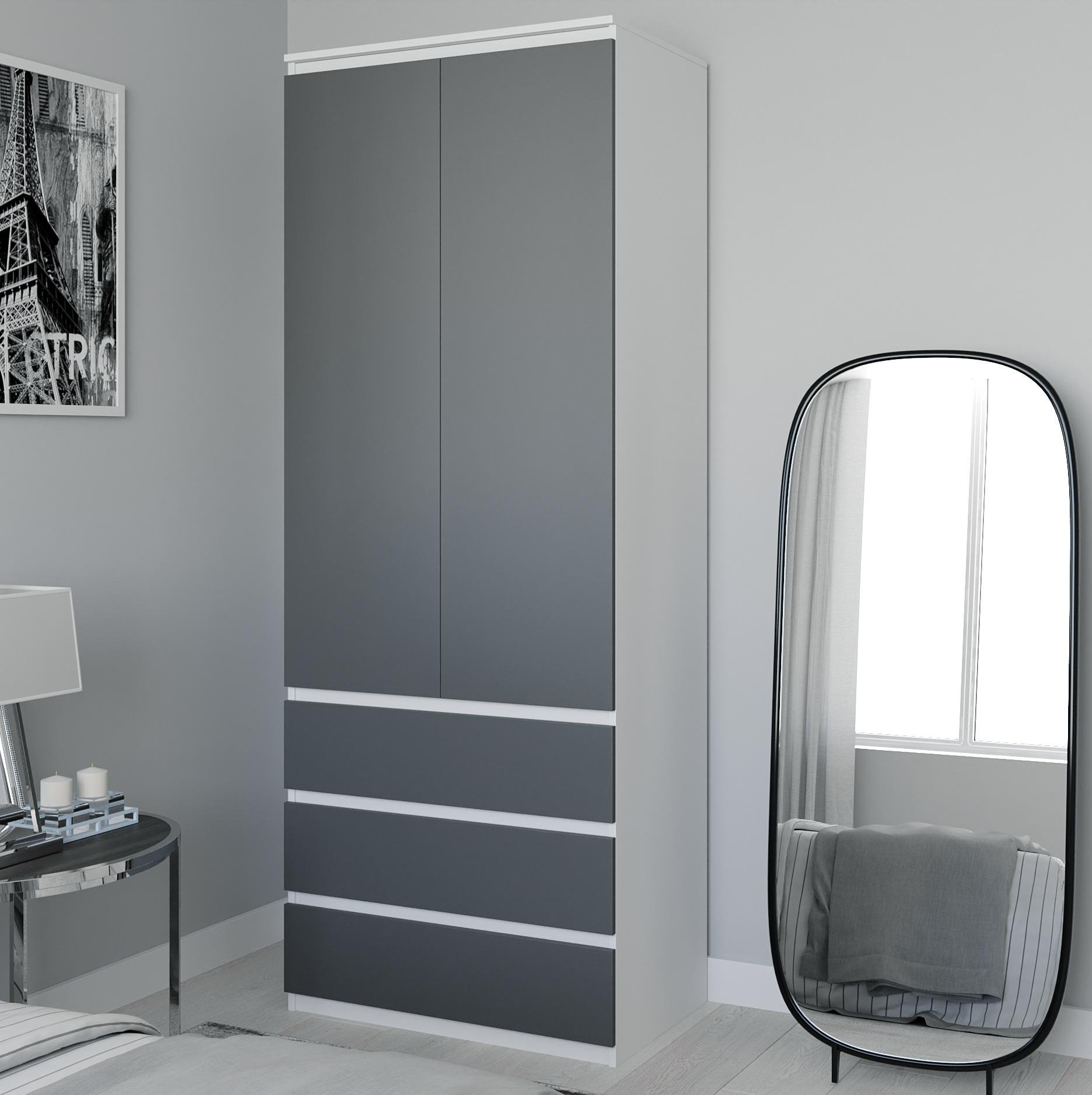 Шафа розпашна двохдверна з полицями та ящиками 800x2110x500 мм Білий/Антрацитовий (mt-210-wh-an) - фото 1 Шафа розпашна двохдверна з полицями та ящиками 800x2110x500 мм Білий/Антрацитовий (mt-210-wh-an) - фото 1