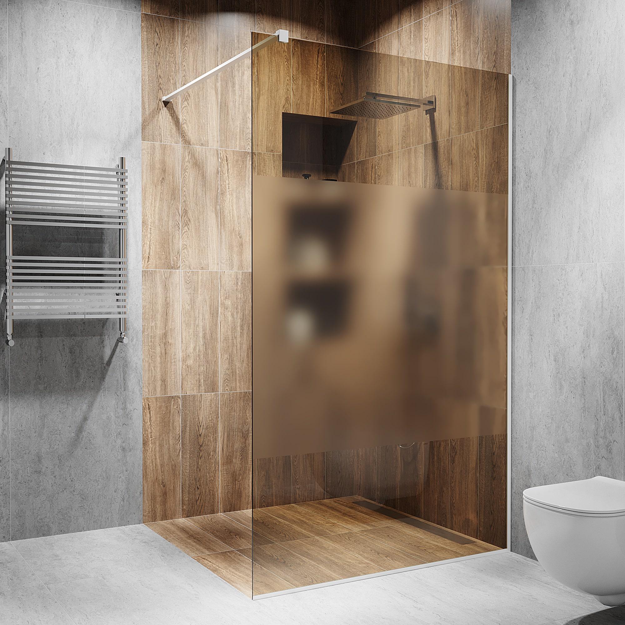 Перегородка скляна душова 2000х1200 мм скло бронза з фурнітурою білою матовою