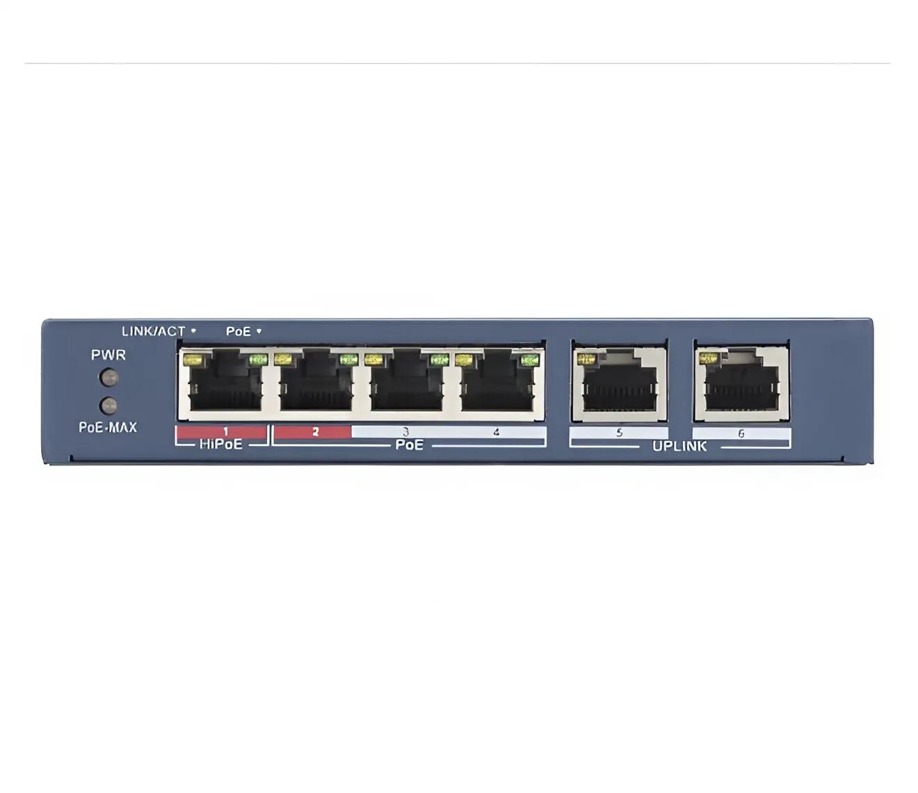 Коммутатор неуправляемый 4-портовый PoE Hikvision DS-3E0106HP-E 1,2 Гбит/с Сине-серый (628022)