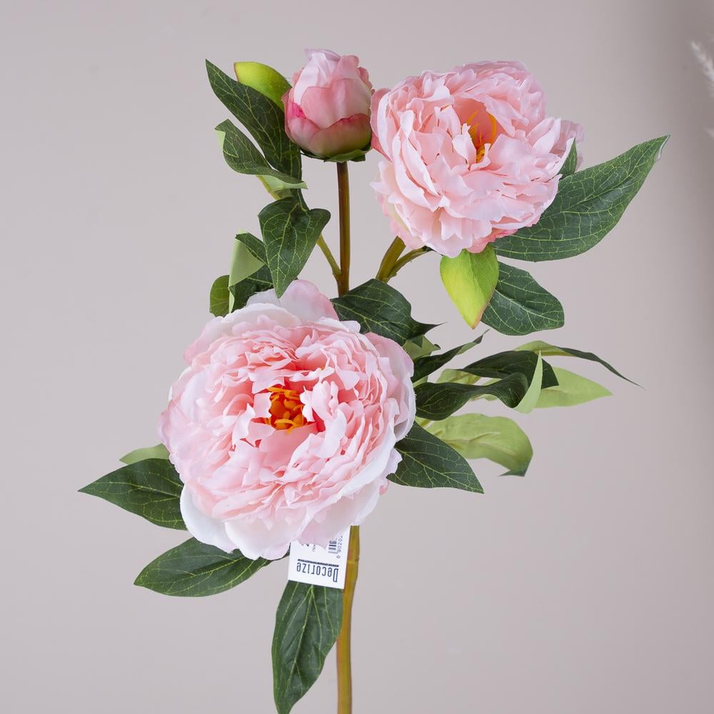 Искусственная декоративная ветвь Пион тройной из ткани 75 см Розовый (2542-4)
