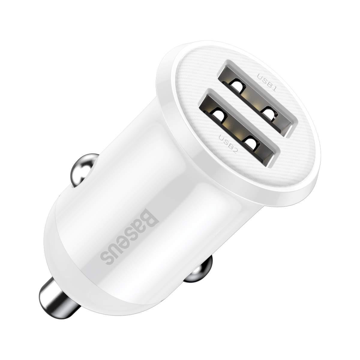 Зарядний пристрій автомобільний Baseus Grain Pro Car Charger Dual USB 4.8 A White (09906)