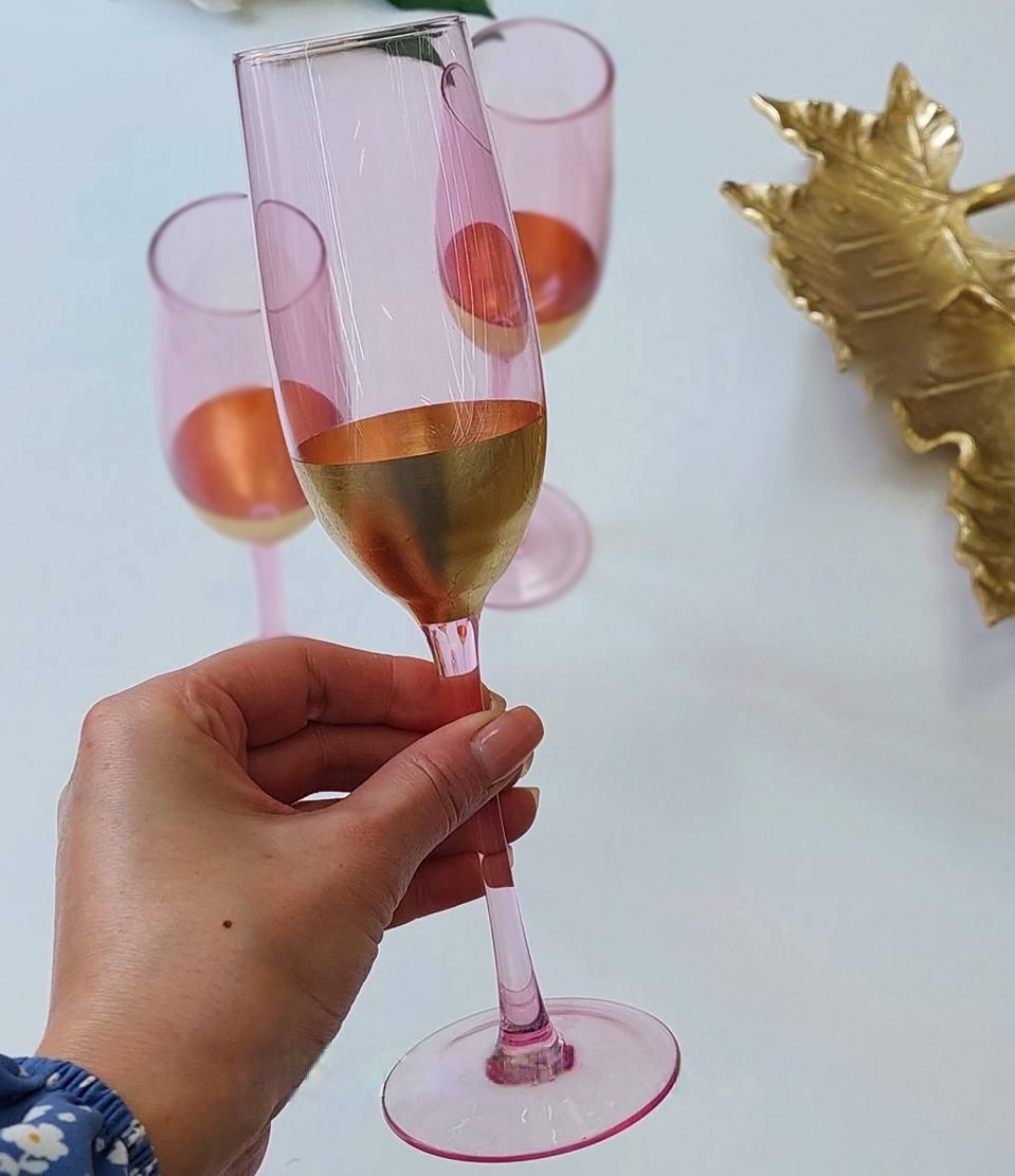 Бокал для шампанського із золотим обідком 250 мл Рожеве золото (21-AT10239) - фото 2