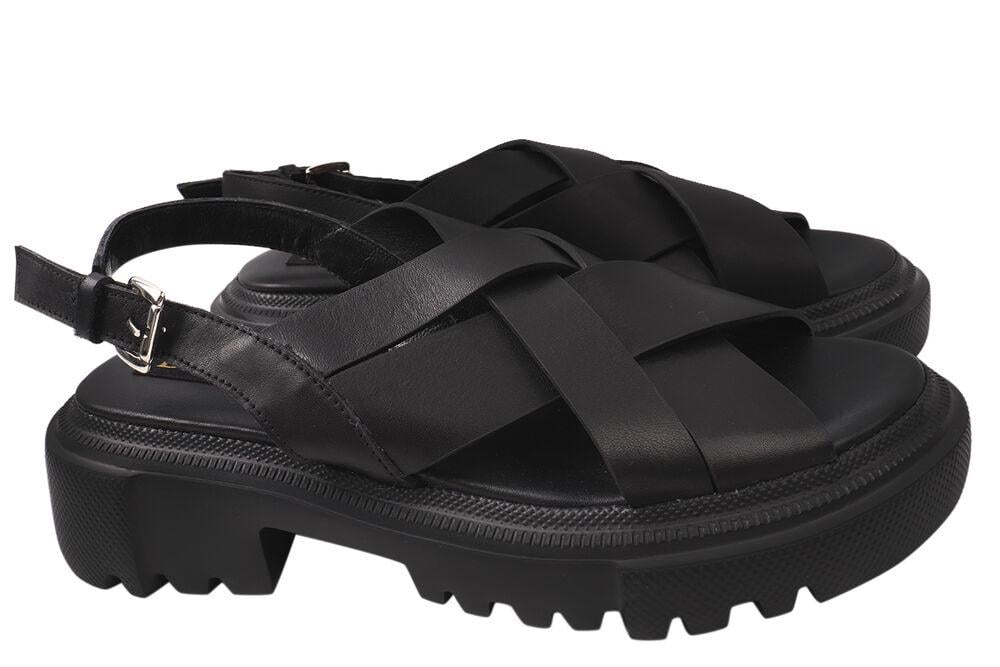 Босоножки женские Lottini из кожи на платформе с открытой пяткой р. 37 Черный (192-21LBC)