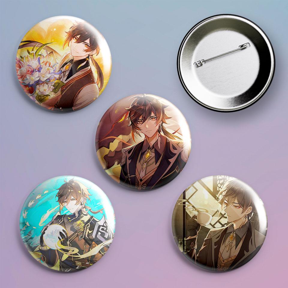 Значки на рюкзак з принтом гри Zhongli Genshin Impact 4 шт.