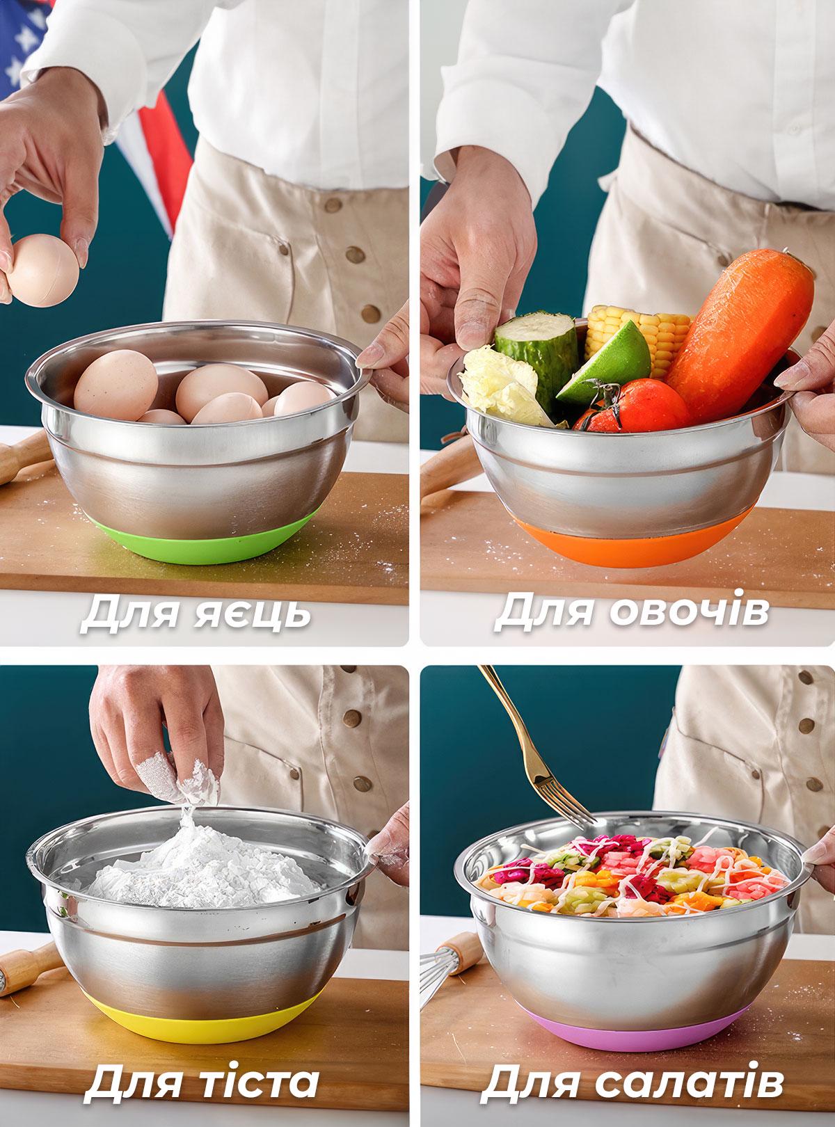 Набір металевих мисок OnePro 8836 із силіконовою кришкою 18-30 см 7 шт. Сірий (66190) - фото 9