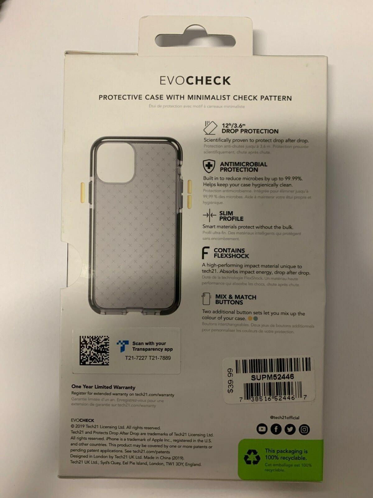 Противоударный чехол с антимикробным покрытием Tech21 Evo Check для Iphone 11 Pro Smokey Black - фото 3