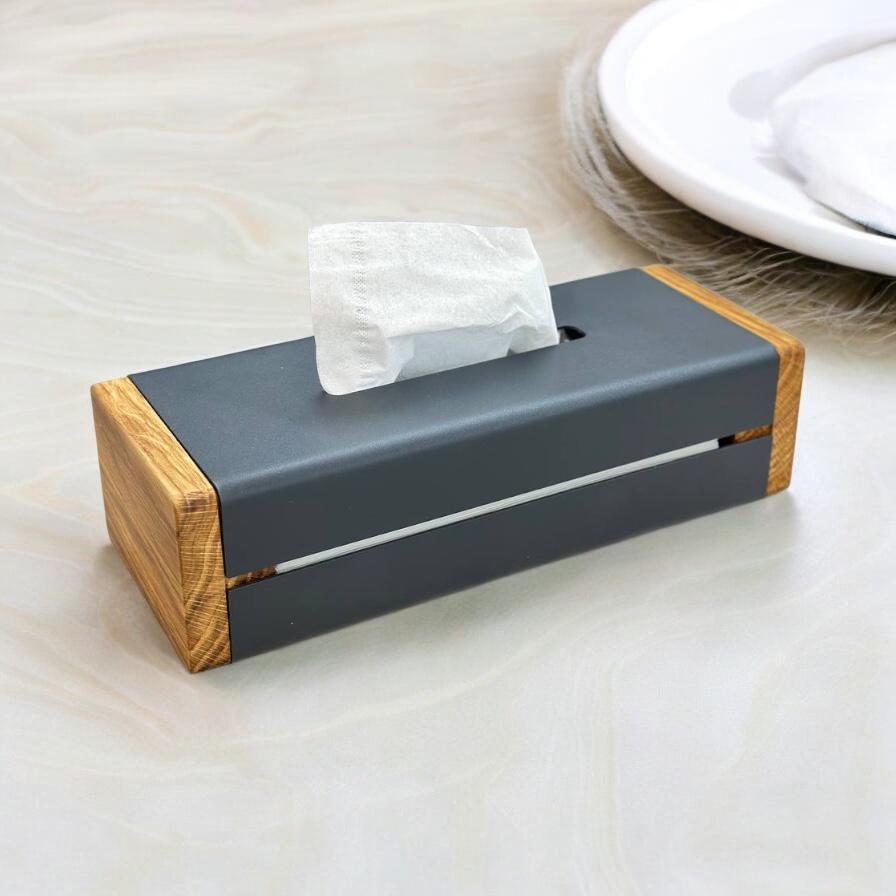 Серветниця металева з натуральним дубом Чорний - фото 2 Серветниця металева з натуральним дубом Чорний - фото 2