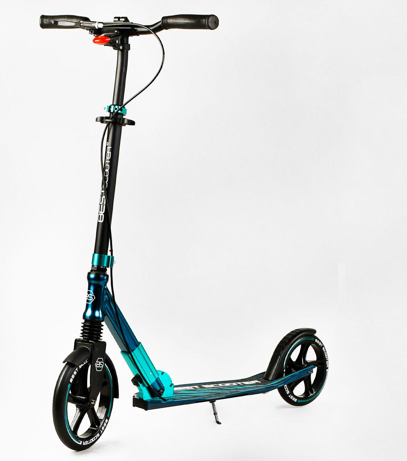 Самокат двоколісний складаний Best Scooter ліхтарик амортизатор Black/Turquoise (113199)