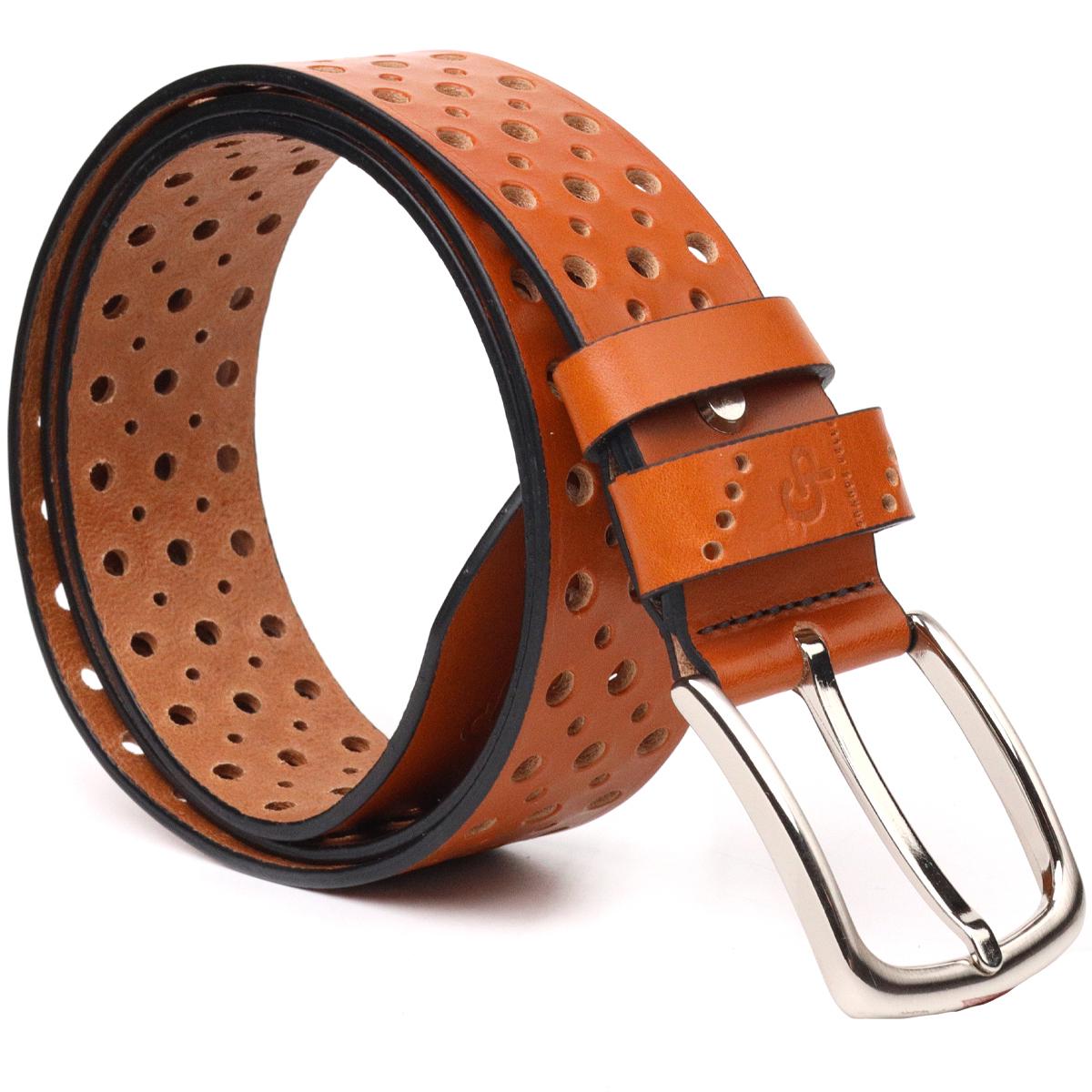 Ремень Grande Pelle Leather Belt 21474 унисекс с перфорацией из натуральной кожи Рыжий - фото 2