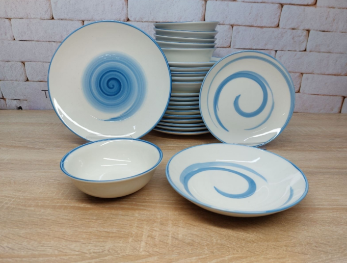 Сервиз столовый OMS TULU фарфор 6 персон 24 шт. волна Белый с голубым (KL24-Briz)