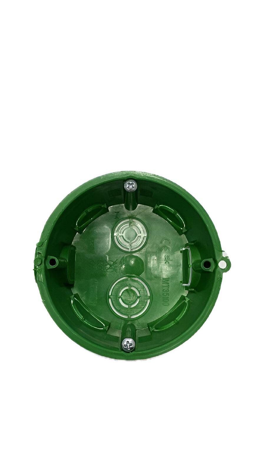 Коробка під електророзетку в бетон збірна з гвинтами d 68 Зелений Коробка під електророзетку в бетон збірна з гвинтами d 68 Зелений