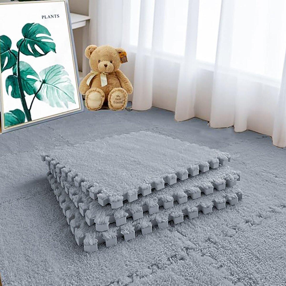 Підлога-пазл плюшевий 30х30х1 см Світло-сірий (SW-00002080)