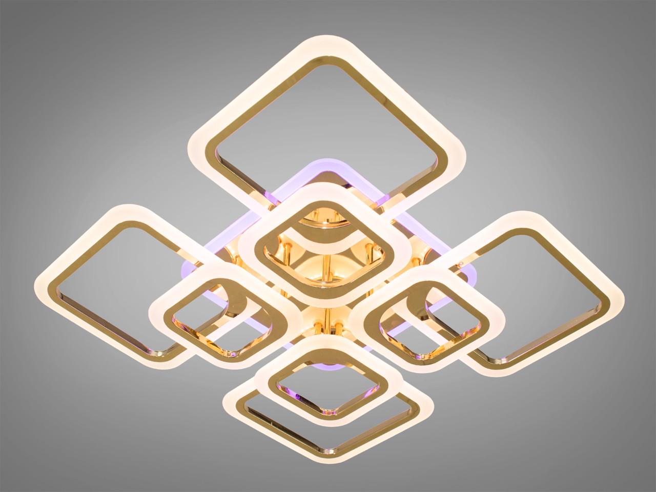 Люстра светодиодная с пультом и подсветкой для гостиной A8060-4+4G-LS 145W на 20 кв.м Золотой (1436485301) - фото 3