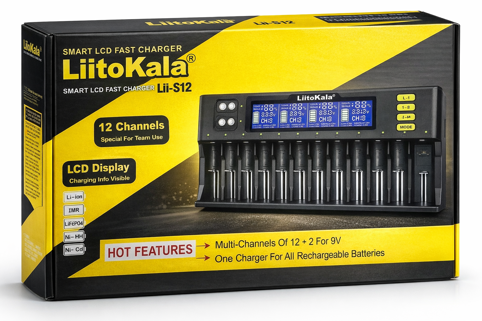 Зарядное устройство LiitoKala Lii-S12 на 12 аккумуляторов Li-ion/Ni-MH/LiFePO4 с LCD дисплеем (122212)