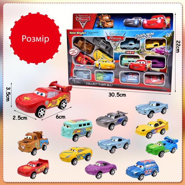 Набір машинок з мультфільму Тачки 12 шт. та дорожні знаки 11 шт. - фото 2