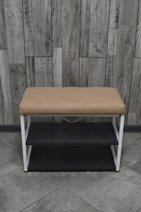 Банкетка для взуття металева з м'яким сидінням 32х470х88 см Пудровий (28375224)