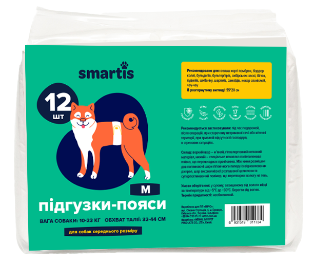 Підгузки для собак Smartis M 12 шт. 55x20 см (10160) - фото 1