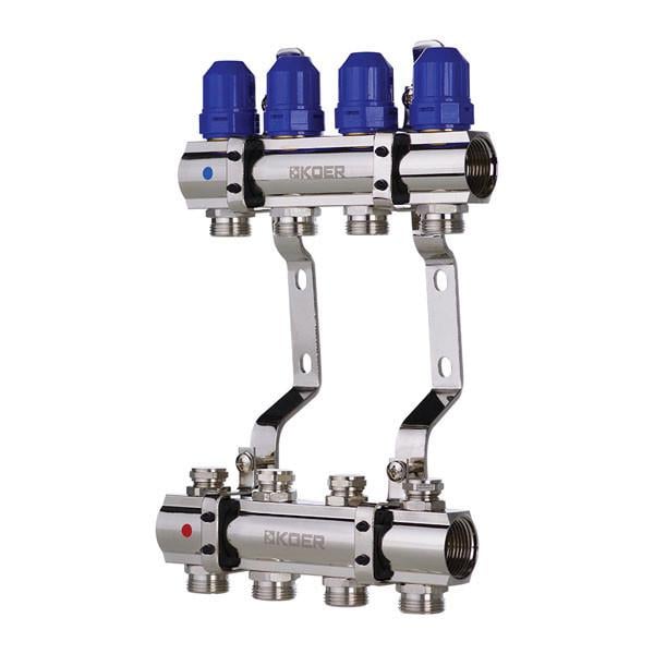 Блок коллекторный с термостатическими клапанами KOER KR.1100-04 1"x4 WAYS (KR2630)