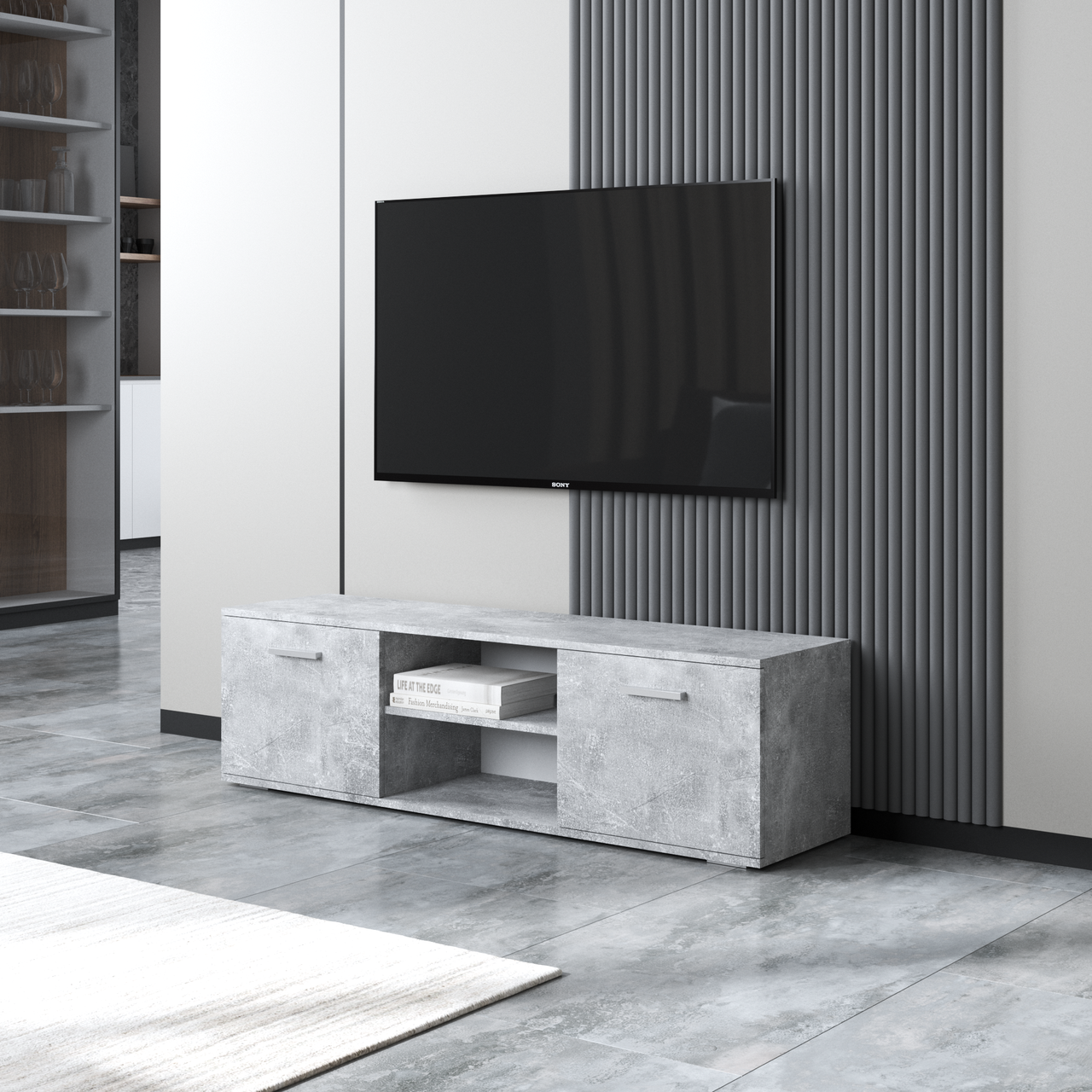 Тумба под телевизор Вайс M-106 1400х400х361 мм Бетон (30658513) - фото 1 Тумба под телевизор Вайс M-106 1400х400х361 мм Бетон (30658513) - фото 1