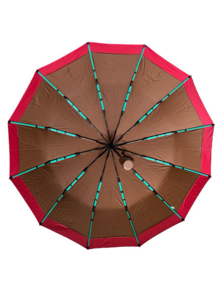 Парасолька автоматична жіноча Bellissimo 12 спиць 6 сегментів Шоколадний з червоною облямівкою (654/5) - фото 4