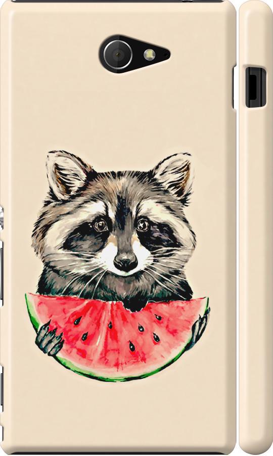 Чехол на Sony Xperia M2 D2305 Енотик с арбузом (4605m-60-42517)